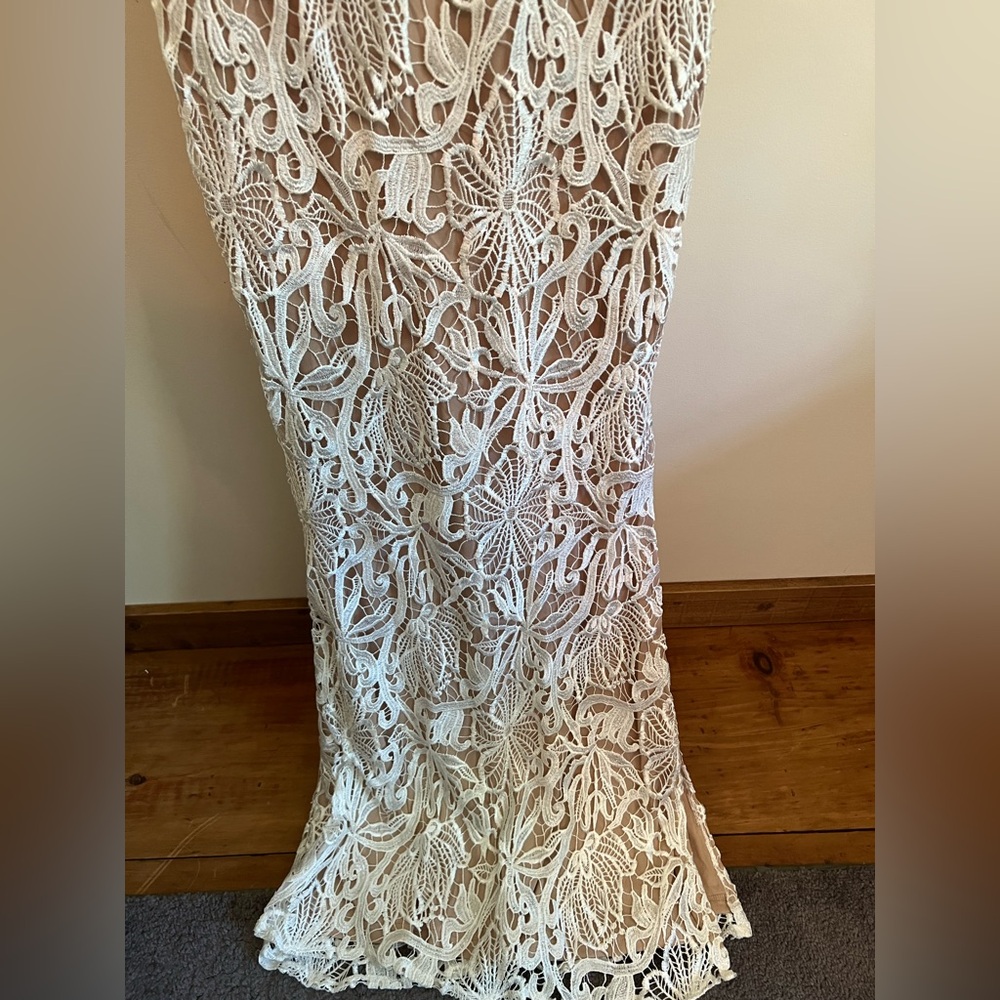White Crochet Lace Mermaid Maxi Dress Large Boho Wedding Bridal Beach Gown - Picture 11 of 15